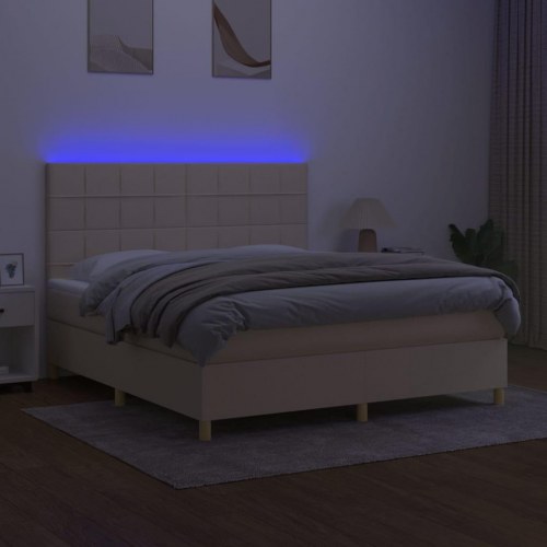 Kontinentalseng med LED-lys 160×200 cm - stof, cremefarvet