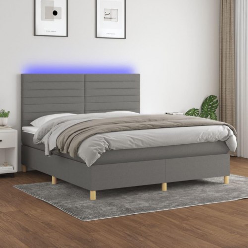 Kontinentalseng med LED-lys 180×200 cm - stof, mørkegrå