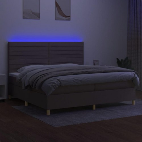 Kontinentalseng med LED-lys 200x200 cm - stof, gråbrun