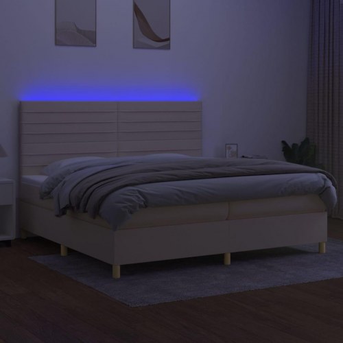 Kontinentalseng med LED-lys 200x200 cm - stof, cremefarvet
