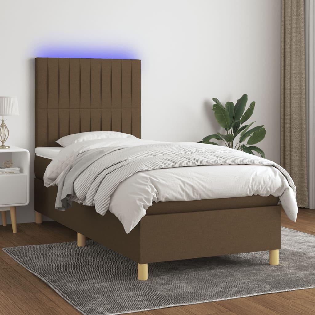 Kontinentalseng med LED-lys 80×200 cm - stof, mørkebrun billede