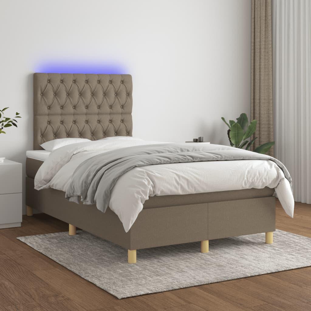 Kontinentalseng med LED-lys 120x200 cm - stof, gråbrun billede