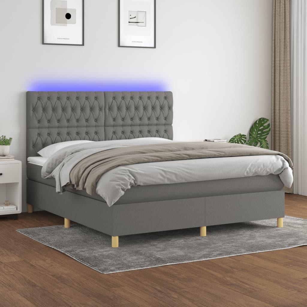 Kontinentalseng med LED-lys 160×200 cm - stof, mørkegrå