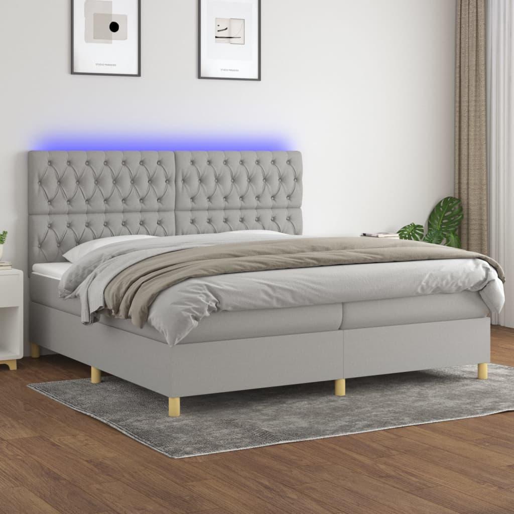 Kontinentalseng med LED-lys 200x200 cm - stof, lysegrå billede