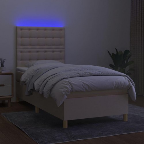Kontinentalseng med LED-lys 90×200 cm - stof, cremefarvet