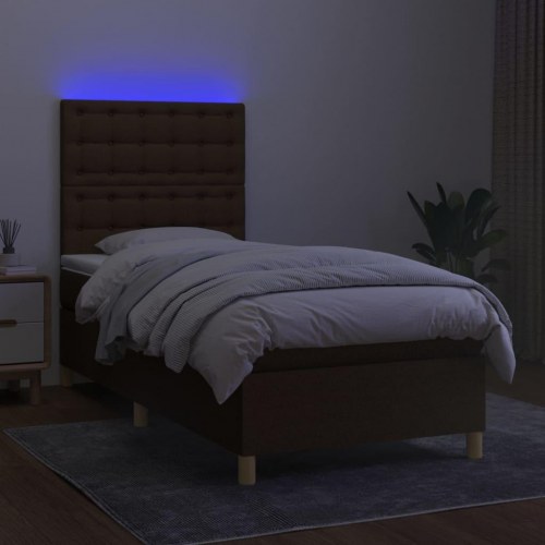 Kontinentalseng med LED-lys 100×200 cm - stof, mørkebrun