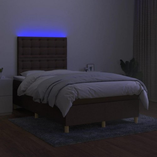 Kontinentalseng med LED-lys 120x200 cm - stof, mørkebrun