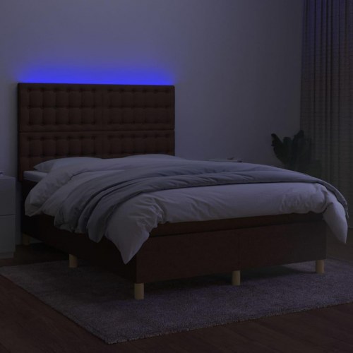 Kontinentalseng med LED-lys 140x190 cm - stof, mørkebrun