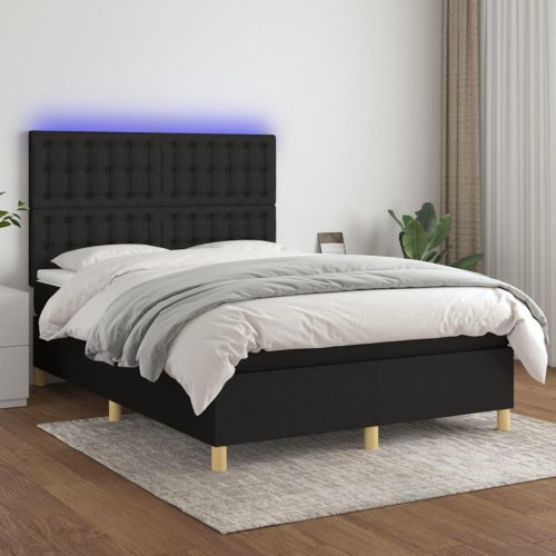 Kontinentalseng med LED-lys 140x200 cm - stof, sort