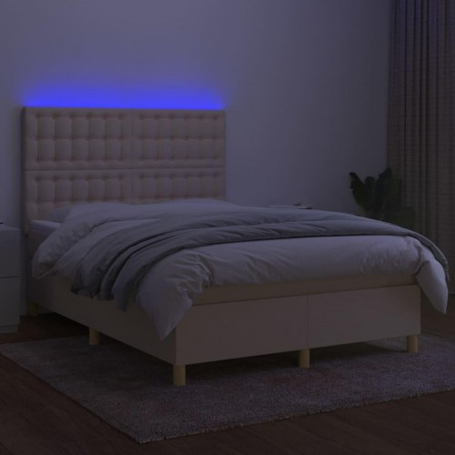 Kontinentalseng med LED-lys 140x200 cm - stof, cremefarvet