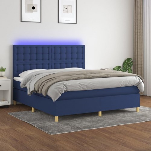 Kontinentalseng med LED-lys 160×200 cm - stof, blå