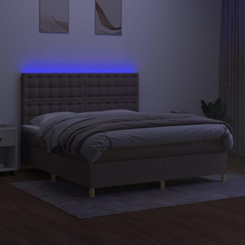 Kontinentalseng med LED-lys 180×200 cm - stof gråbrun