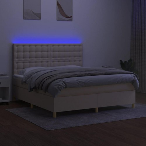 Kontinentalseng med LED-lys 180x200 cm - stof, cremefarvet