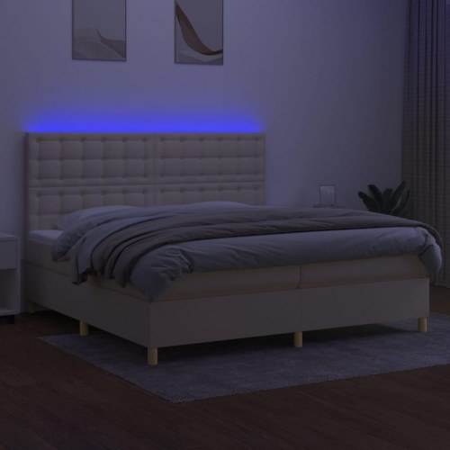 Kontinentalseng med LED-lys 200x200 cm - stof, cremefarvet