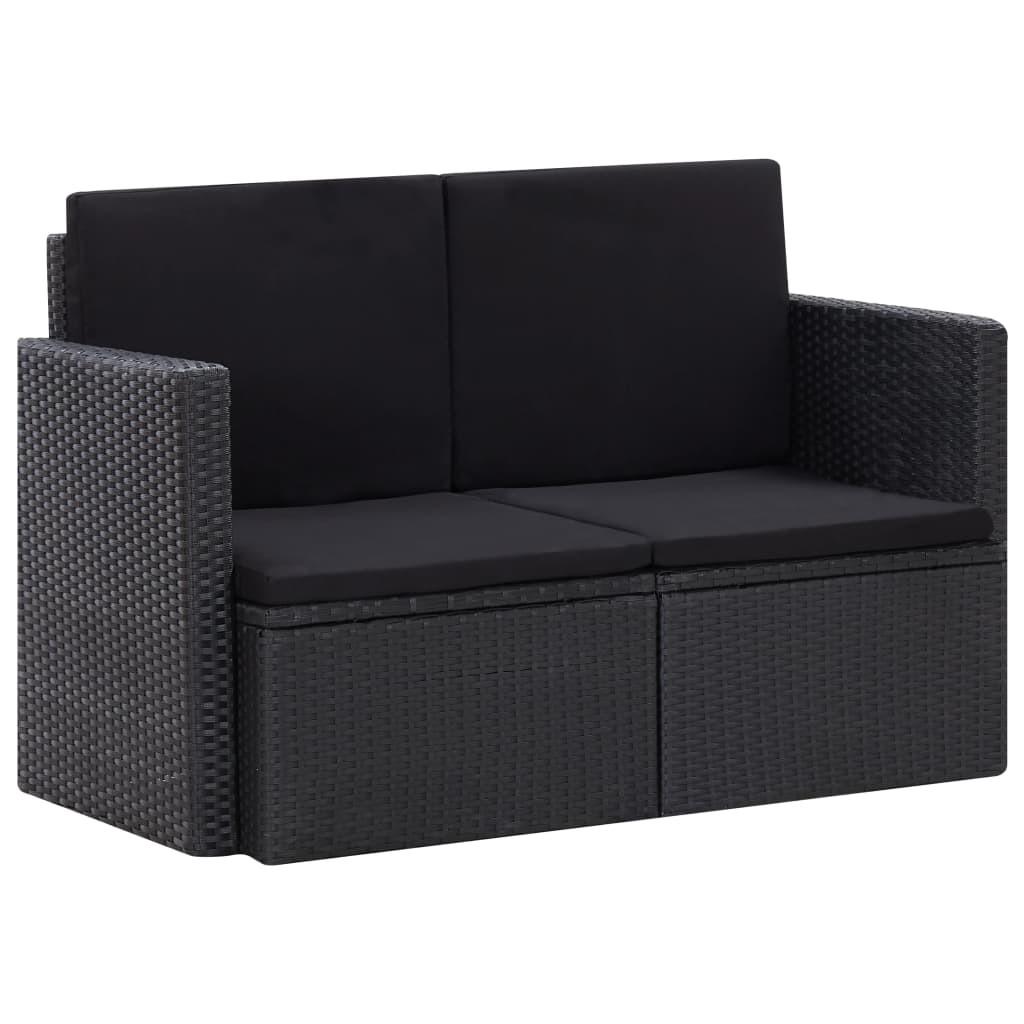 2-personers havesofa med hynder polyrattan sort