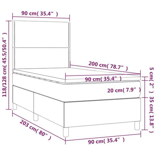 Kontinentalseng med LED-lys 90x200 cm fløjl mørkegrå