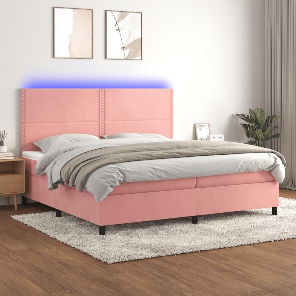 Kontinentalseng med LED-lys 200x200 cm fløjl lyserød billede