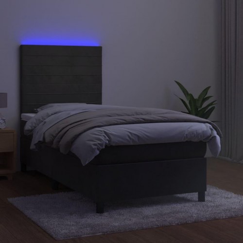 Kontinentalseng med LED-lys 80×200 cm - velour, mørkegrå
