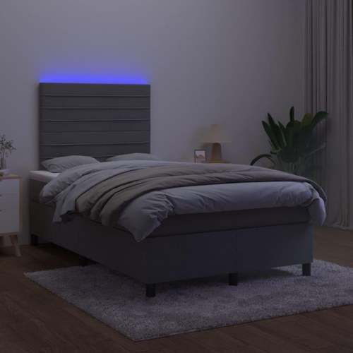 Kontinentalseng med LED-lys 120x200 cm - fløjl, mørkegrå