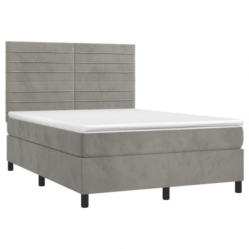 Kontinentalseng med LED-lys 140×190 cm - velour, lysegrå