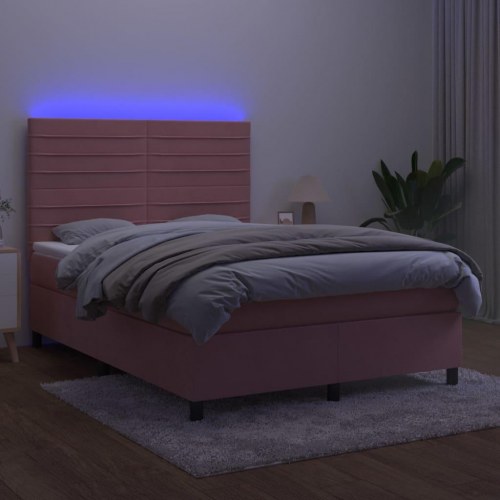 Kontinentalseng i fløjl med LED-lys 140 x 190 cm - lyserød