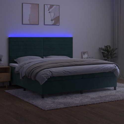 Kontinentalseng i fløjl med LED-lys 200 x 200 cm - mørkegrøn