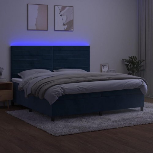 Kontinentalseng med LED-lys 200x200 cm - fløjl, mørkeblå