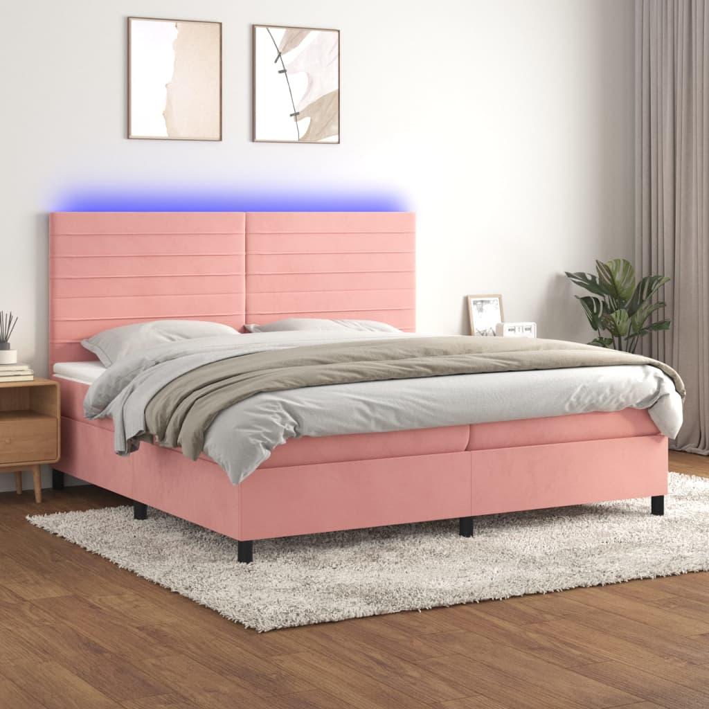 Kontinentalseng Med Led-Lys Velour Pink Lyserød - vandrette striber / 200 x 200 cm