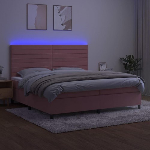 Kontinentalseng med LED-lys 200×200 cm - fløjl, lyserød