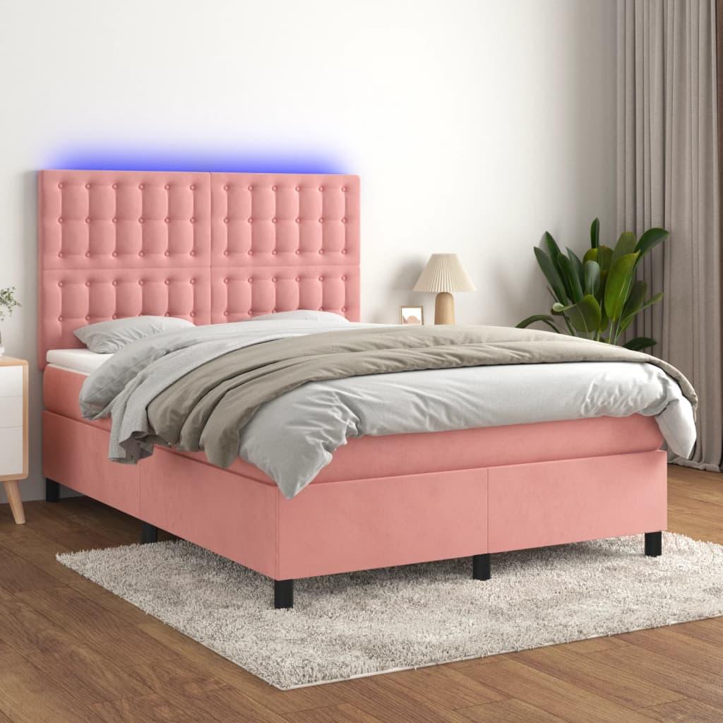 Kontinentalseng Med Led-Lys Velour Pink Lyserød - knapper / 140 x 190 cm