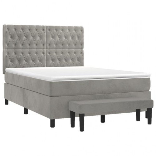 Kontinentalseng med madras 140 x 190 cm - fløjl, lysegrå