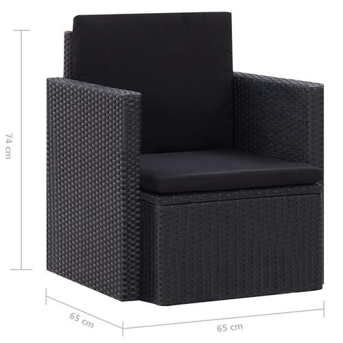 Havestol med hynder polyrattan sort