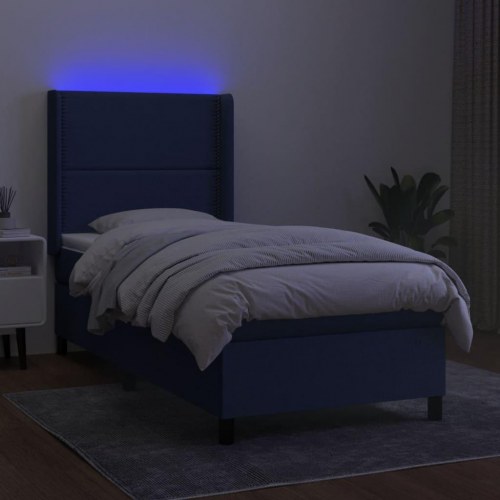 Kontinentalseng med LED-lys 90×200 cm - stof, blå