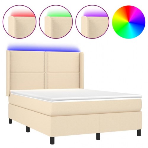 Kontinentalseng med LED-lys 140×190 cm - stof, cremefarvet