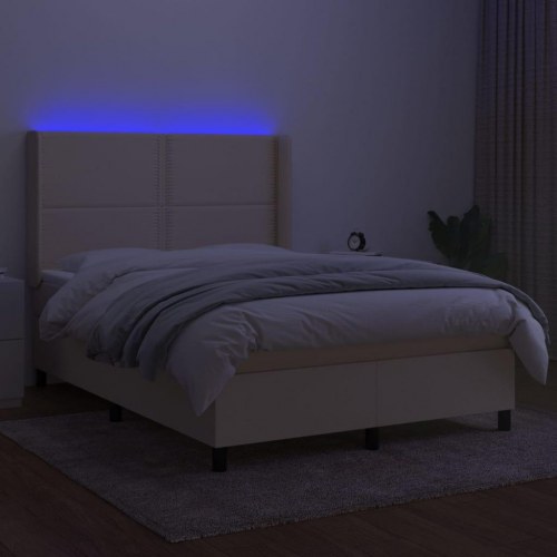 Kontinentalseng med LED-lys 140×190 cm - stof, cremefarvet