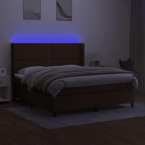 Kontinentalseng med LED-lys 180×200 cm - stof, mørkebrun