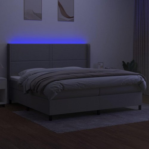 Kontinentalseng med LED-lys 200x200 cm - stof, lysegrå