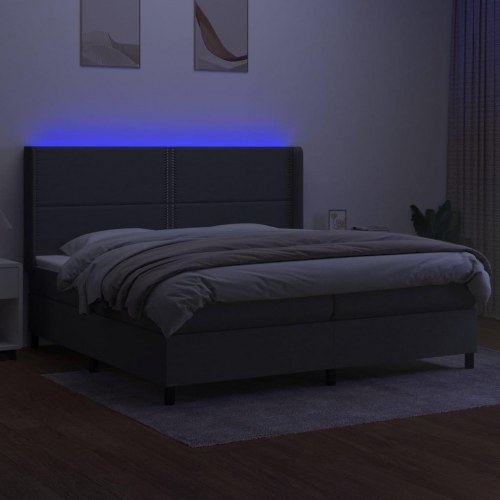 Kontinentalseng med LED-lys 200×200 cm - stof, mørkegrå
