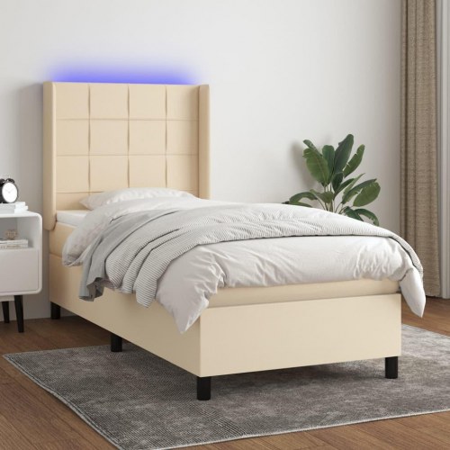 Kontinentalseng med LED-lys 90x190 cm - stof, cremefarvet