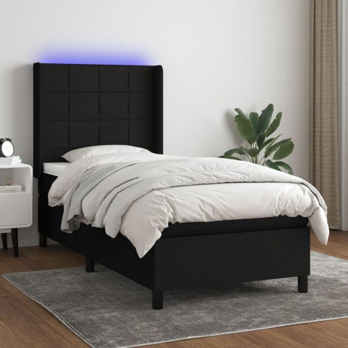 Kontinentalseng med LED-lys 90×200 cm - stof, sort