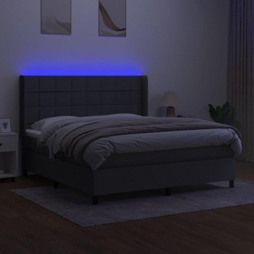 Kontinentalseng med LED-lys 160×200 cm - stof, mørkegrå