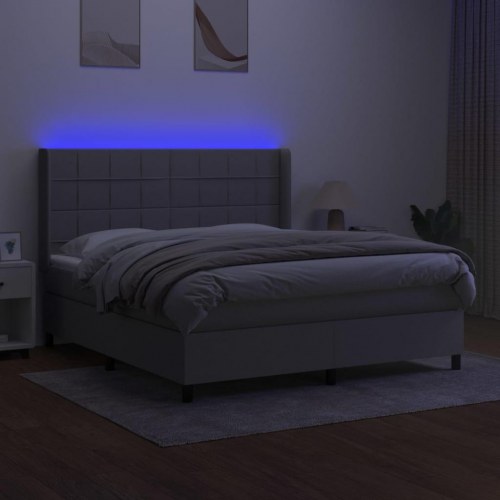 Kontinentalseng med LED-lys 180×200 cm - stof, lysegrå