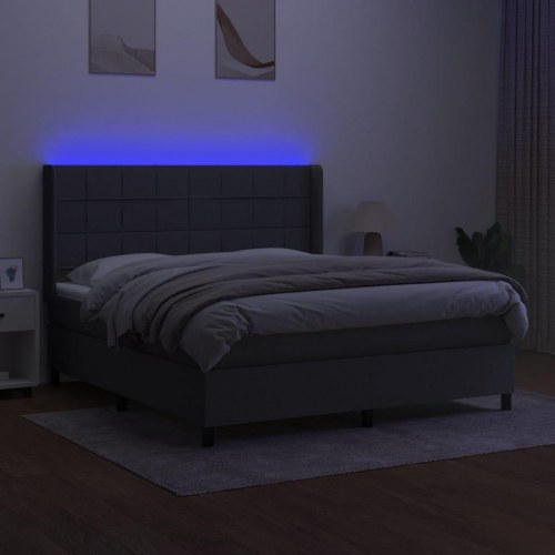 Kontinentalseng med LED-lys 180×200 cm - stof, mørkegrå