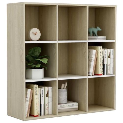 Bogreol 98x29x97,5 cm konstrueret træ hvid og sonoma-eg