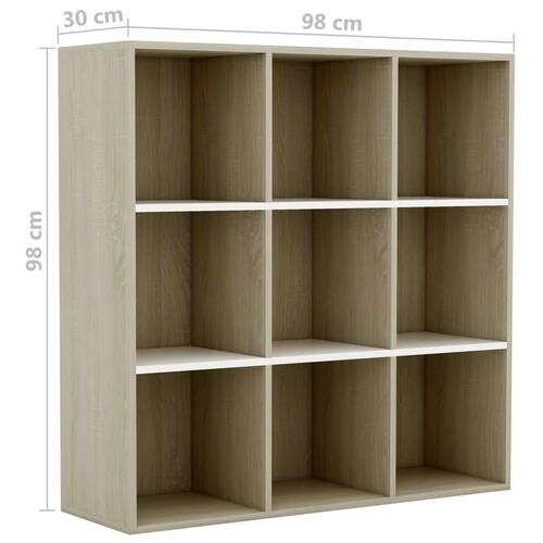 Bogreol 98x29x97,5 cm konstrueret træ hvid og sonoma-eg