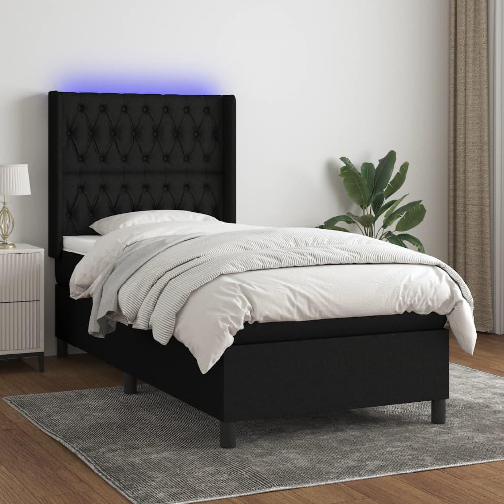 Kontinentalseng med LED-lys 90×200 cm - stof, sort billede