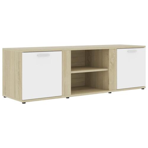 Tv-bord 120x34x37 cm konstrueret træ hvid og sonoma-eg