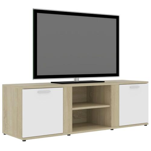 Tv-bord 120x34x37 cm konstrueret træ hvid og sonoma-eg
