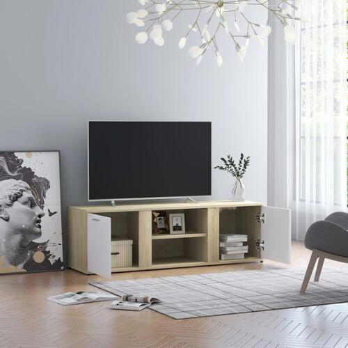 Tv-bord 120x34x37 cm konstrueret træ hvid og sonoma-eg