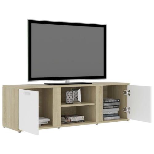 Tv-bord 120x34x37 cm konstrueret træ hvid og sonoma-eg